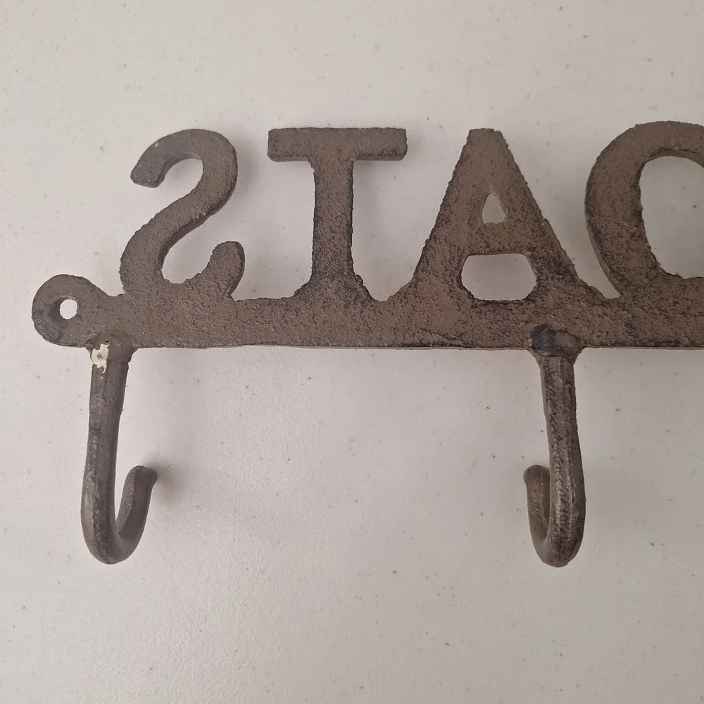 Vintage Cast Iron Metal 3 Arm Coat Hook Rack Wall Hanging Heavy 14